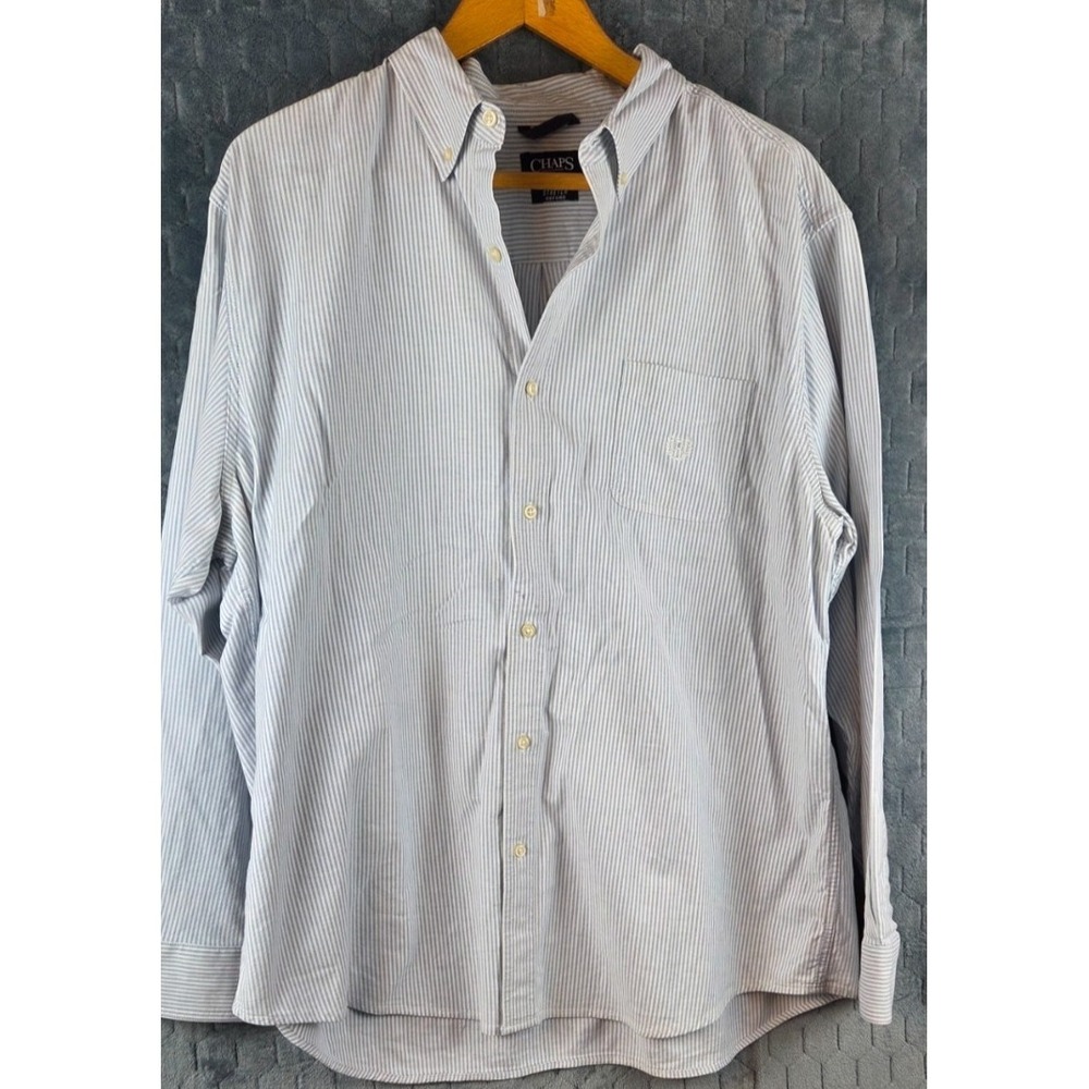 Chaps Blue Striped Long Sleeve Button Up 100% Cotton Size XXL Dress Shirt
